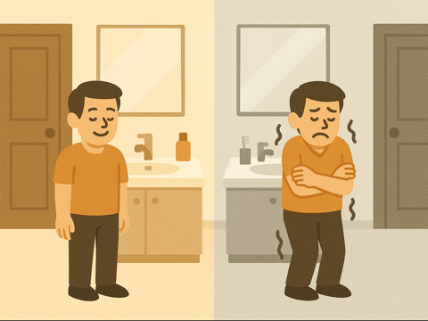 暖かい部屋と寒い洗面所の温度差のイラスト